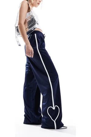 Monki Heart stripe straight leg track pant trouser in and white