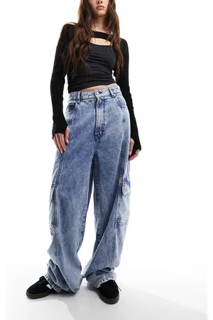 HUGO BOSS BOSS wide leg cargo jeans in stone wash