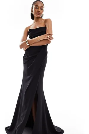 ASOS DESIGN one shoulder premium draped maxi dress with train detail in  chocolate brown