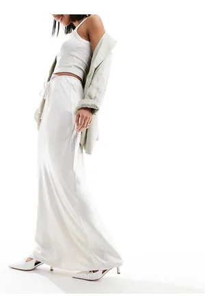 4th & Reckless Satin drawstring waist maxi skirt in cream