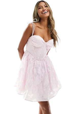 Love Triangle Corset mini dress with tie shoulders in lace