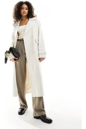 4th & Reckless Linen double breasted trench coat in cream