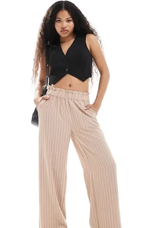 JDY High waisted wide leg trouser in beige stripe