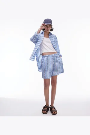 Topshop Co-ord stripe beach shorts in blue