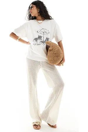 4th & Reckless Minori crochet beach trouser co-ord in cream