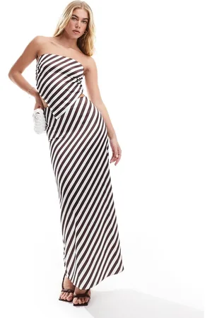 4th & Reckless Satin maxi skirt co-ord in cream and chocolate stripe