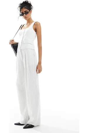 4th & Reckless Linen look straight leg trousers co-ord in pinstripe