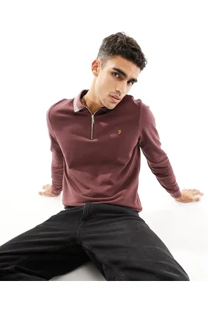 Farah Milan long sleeve polo with zip in burgundy