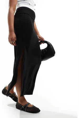 Stradivarius STR fold over waist midi skirt with side split in
