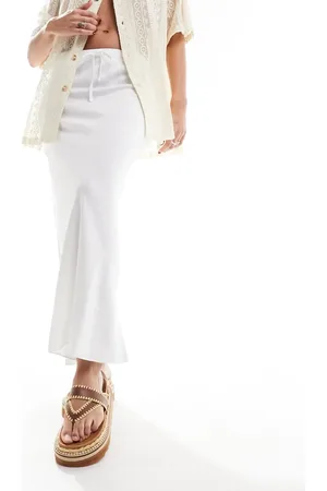 ASOS Linen look tie waist bias midi skirt in