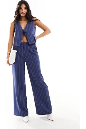 Kaiia Tailored wide leg trousers co-ord in blue pinstripe
