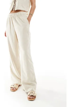 Abercrombie & Fitch Co-ord wide leg linen blend trouser in beige