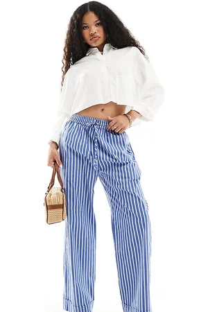 River Island Stripe poplin pull on trousers in - medium