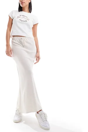 Stradivarius Linen look maxi slip skirt in natural