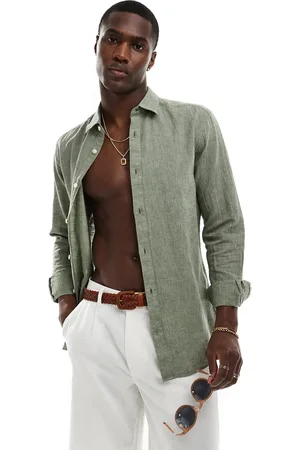 Only & Sons Linen mix long sleeve shirt in sage