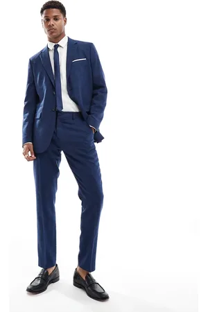 SELECTED Linen mix slim fit suit trousers in dark