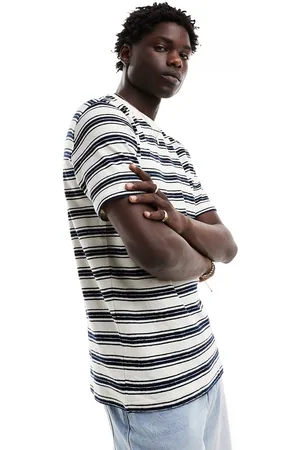 SELECTED Oversized textured t-shirt in navy and white stripe