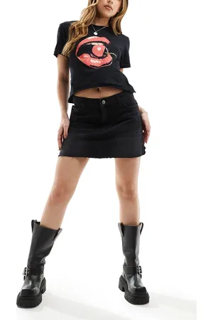 COLLUSION Denim cut off mini skirt in washed