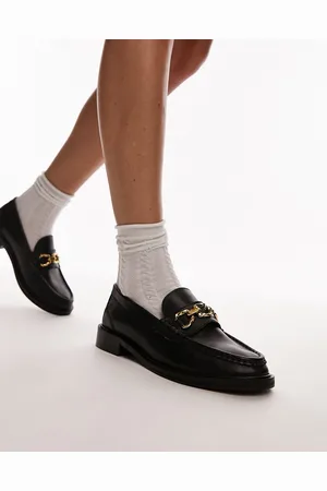 Topshop Cooper leather loafer with gold trim in