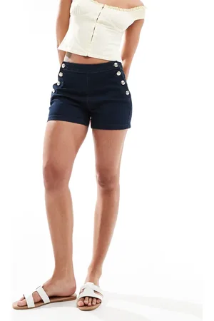Morgan Button detail denim shorts in indigo wash