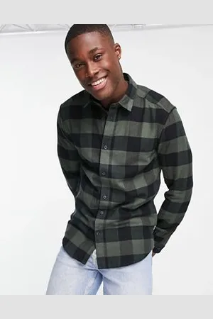 Only & Sons Buffalo check shirt in khaki and black