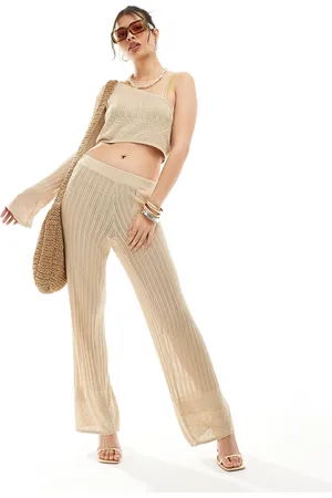 Something New X Cenit Nadir fine crochet trouser co-ord in beige