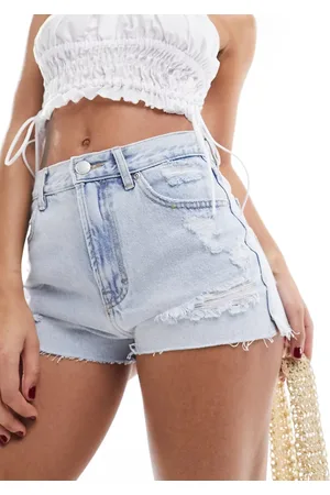 Pull&Bear High waisted ripped Mom denim shorts in bleach light