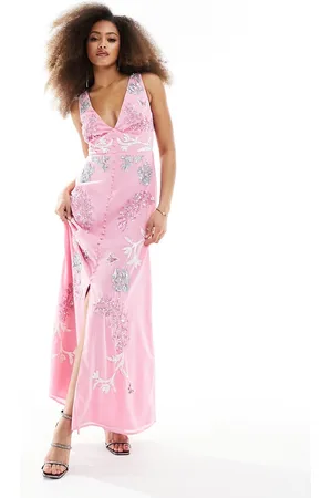 Maya Deluxe Maya v neck embellished maxi dress in