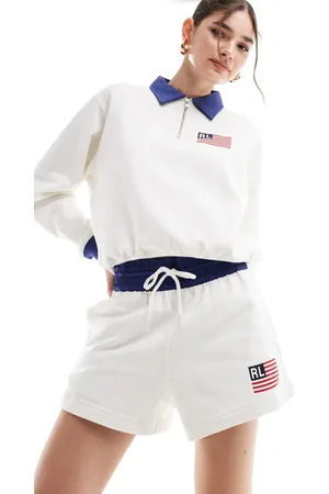 Ralph Lauren Jersey shorts with logo in cream with USA logo