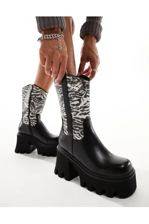 Lamoda Viturous chunky heeled western boots with zebra print in