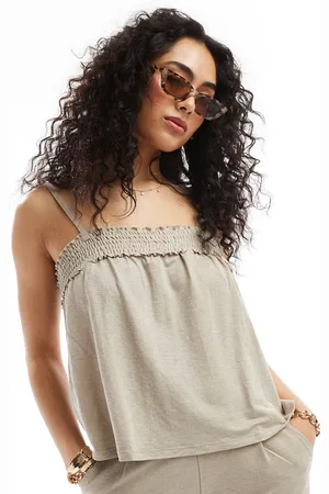 JDY Shirred detail cami top co-ord in beige