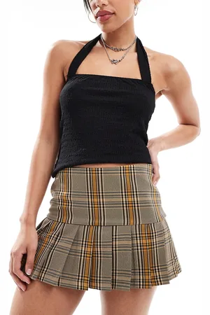 COLLUSION Ultimate tailored pleated mini skort in brown heritage check