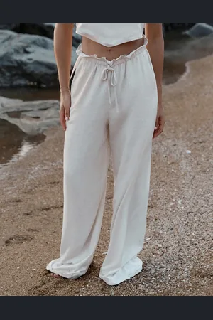 4th & Reckless X Loz Vassallo tulum linen beach trouser co-ord in beige