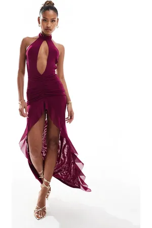 Murci Mesh keyhole plunge halterneck maxi dress in