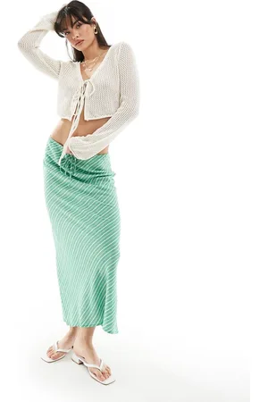 Stradivarius Linen look maxi skirt in stripe