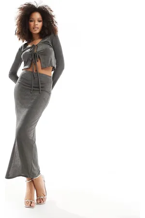 In The Style Slinky maxi skirt co-ord in dark