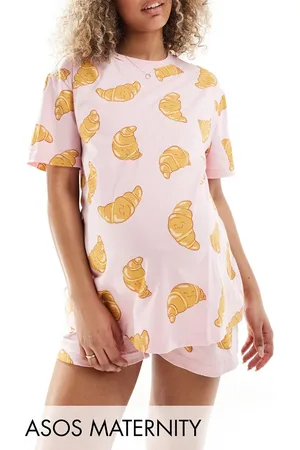 ASOS ASOS DESIGN Maternity croissant oversized tee & short pyjama set in