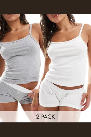 ASOS 2 pack vest with picot trim in white and grey marl