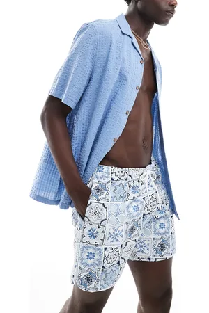Abercrombie & Fitch 7inch pull on tile print seersucker swim shorts in