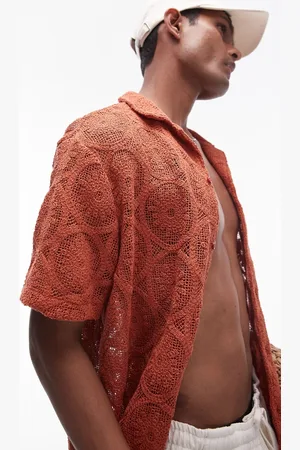 Topman Short sleeve crochet circle shirt in red