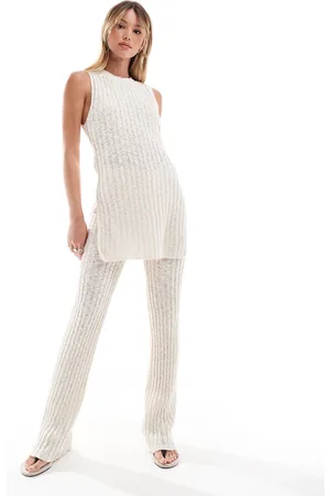 MANGO Knitted co-ord trousers in beige