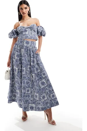 Abercrombie & Fitch Co-ord tiered maxi skirt in tile print
