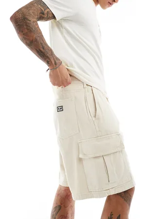 Obey Bigwig baggy denim cargo short in off