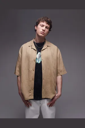 Topman Co-ord short sleeve boxy linen blend shirt in stone