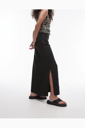Topshop Twill raw edge topstitch midi skirt in mono