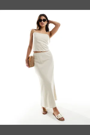 Abercrombie & Fitch Linen blend bias cut maxi skirt in oatmeal co-ord