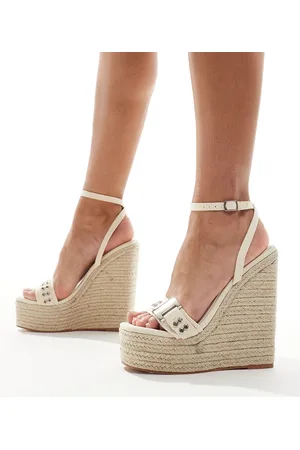 Simmi London Simmi London Jamaica high espadrille wedges with eyelet buckle detail in cream