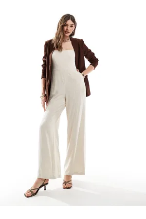 4th & Reckless Linen mix bandeau wide leg jumpsuit in beige