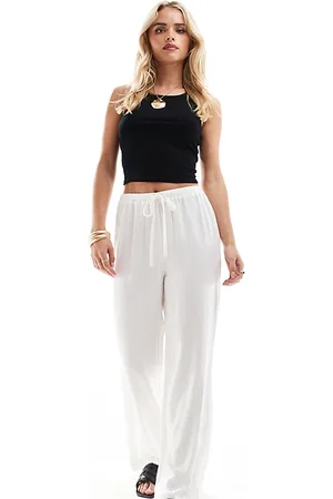 4th & Reckless Exclusive linen mix tie waist wide leg trousers in