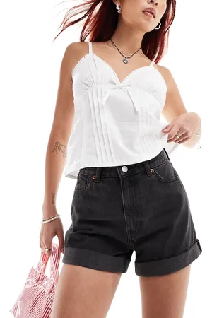 Monki Tallie turn up denim shorts in washed